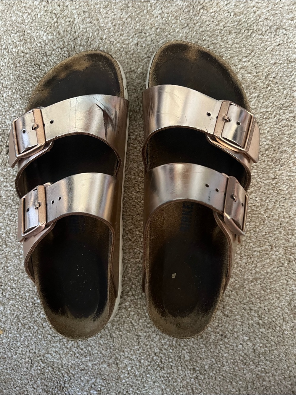 Birkenstock Metallic Rose Gold Arizona Two-Strap Sandals